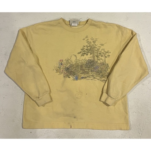 Vintage Northern Reflections Yellow Crewneck Sweatshirt Nature L 90s Garden - Picture 1 of 12